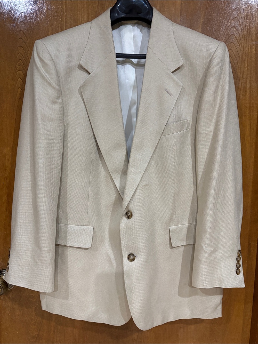 100% SILK Mark Shale Men's Cream Single-Breasted Blazer